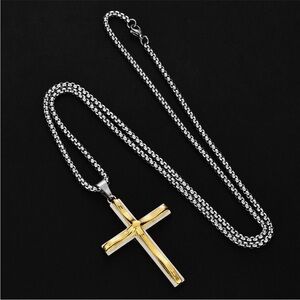 Gold and Silver Cross Pendant Necklace